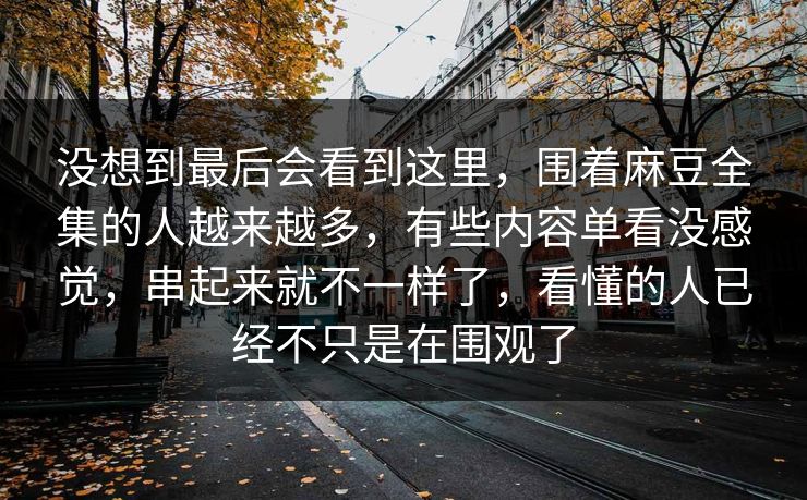 没想到最后会看到这里，围着麻豆全集的人越来越多，有些内容单看没感觉，串起来就不一样了，看懂的人已经不只是在围观了  第1张
